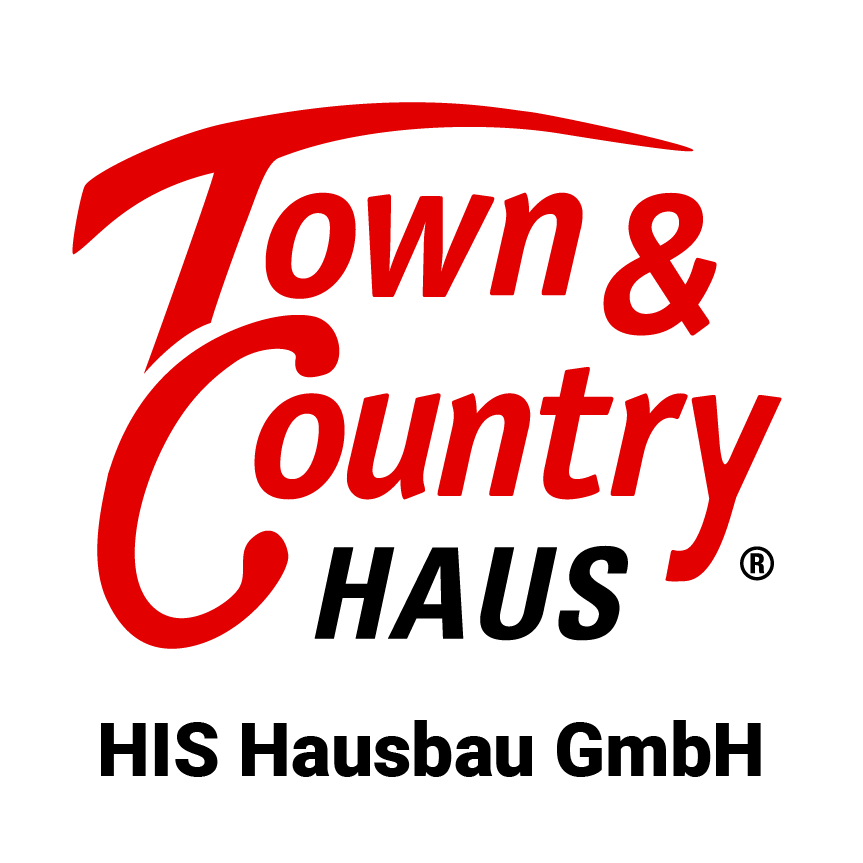 Logo von Town & Country Haus mit Schriftzug HIS Hausbau GmbH. Partner für den Bau massiver Einfamilienhäuser und Bungalows.