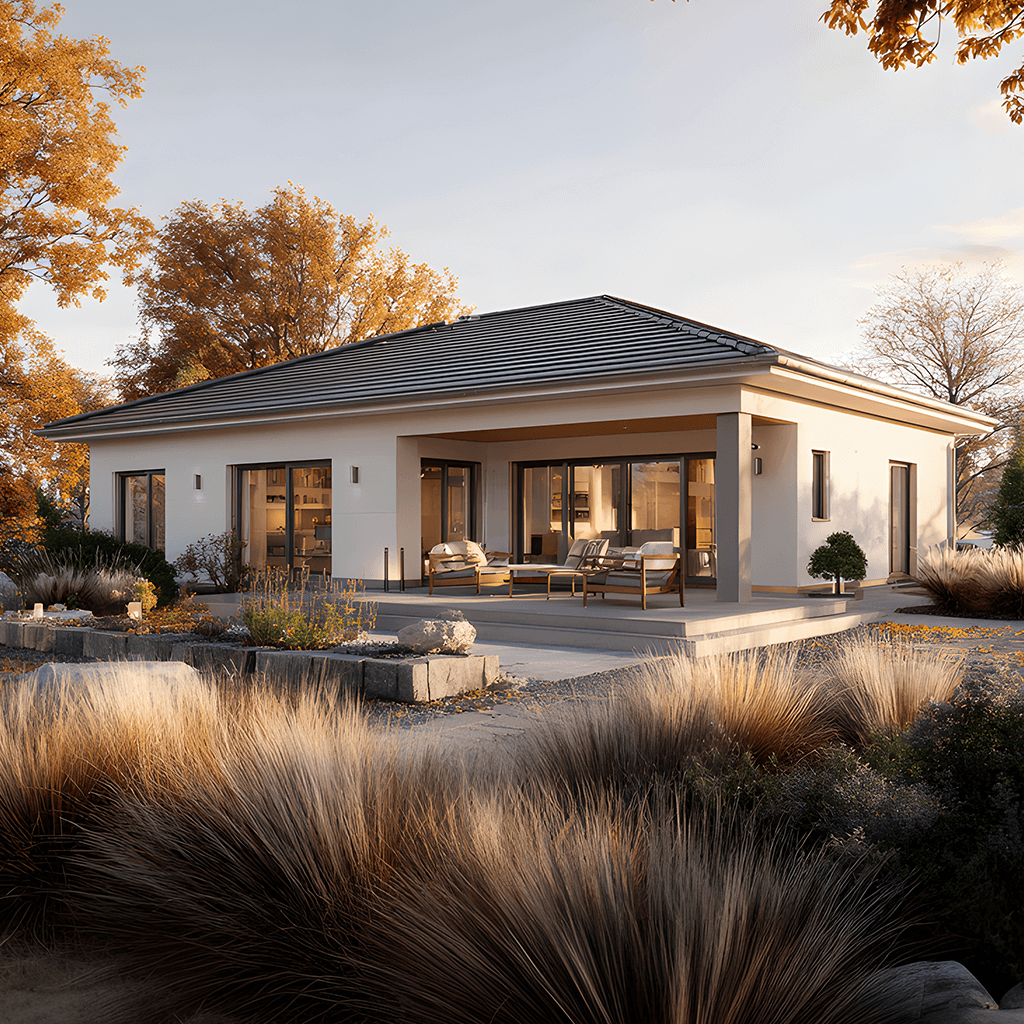 Vionda 134 mit großem Fensterbereich und Vorgarten. Inspiration für barrierefreies Wohnen mit Komfort.