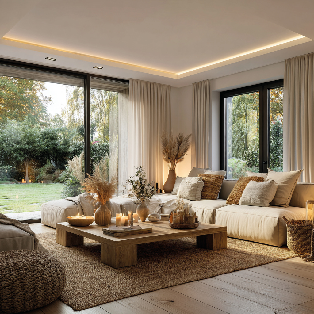 Familienfreundlicher Wohnbereich mit Sofa, Essplatz und hellem Raumgefühl.